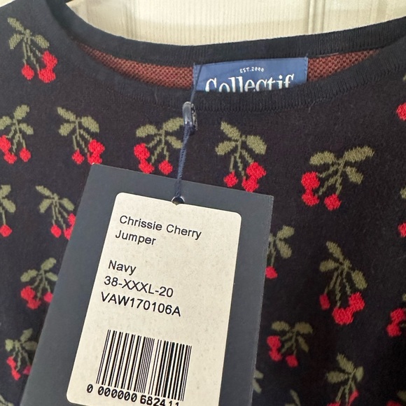 Collectif London Chrissie Cherry sweater Women's Vintage - Picture 4 of 6